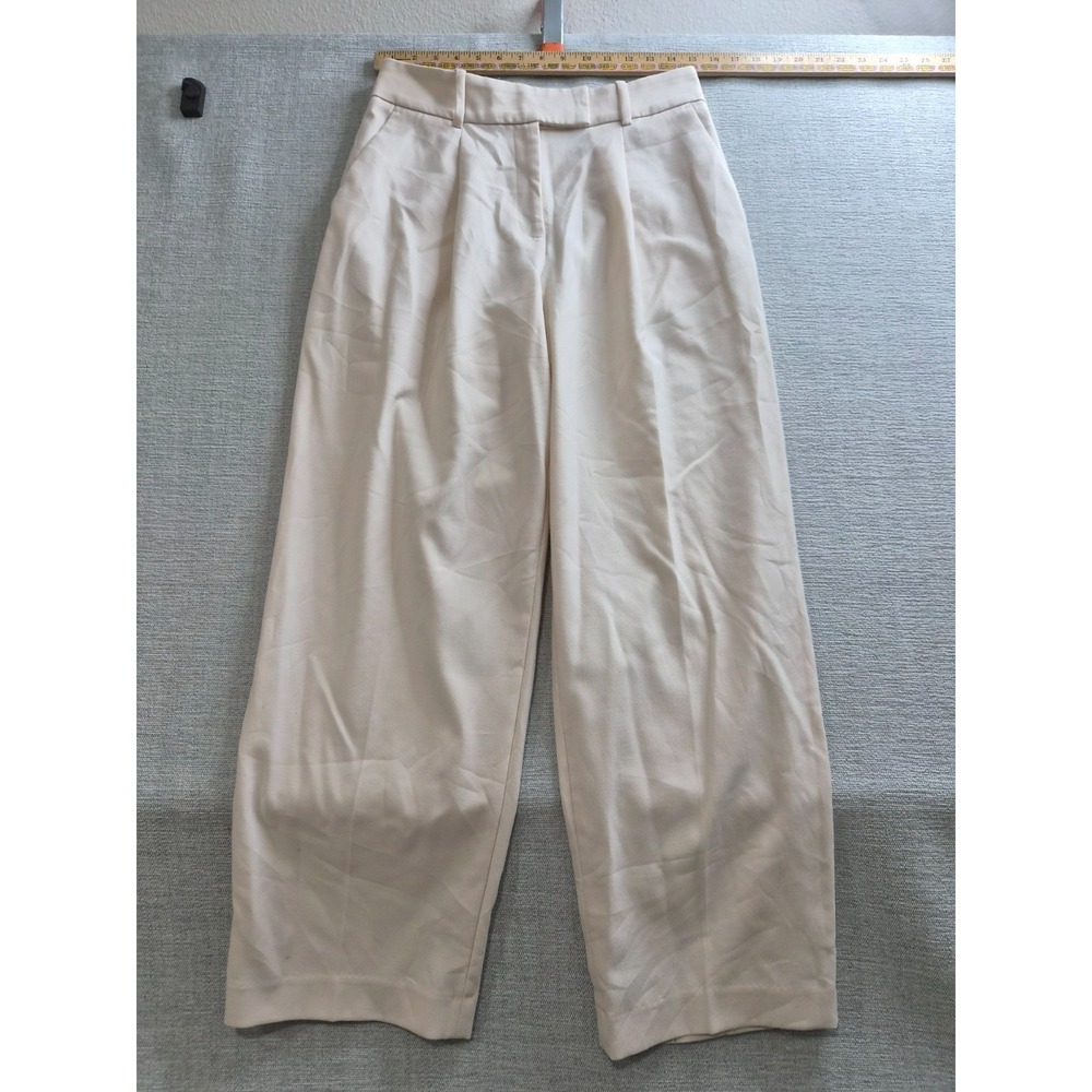 H&M Dress Pants Womens‎ 6 Beige Stretch Pleated Business Office Formal Wide Leg